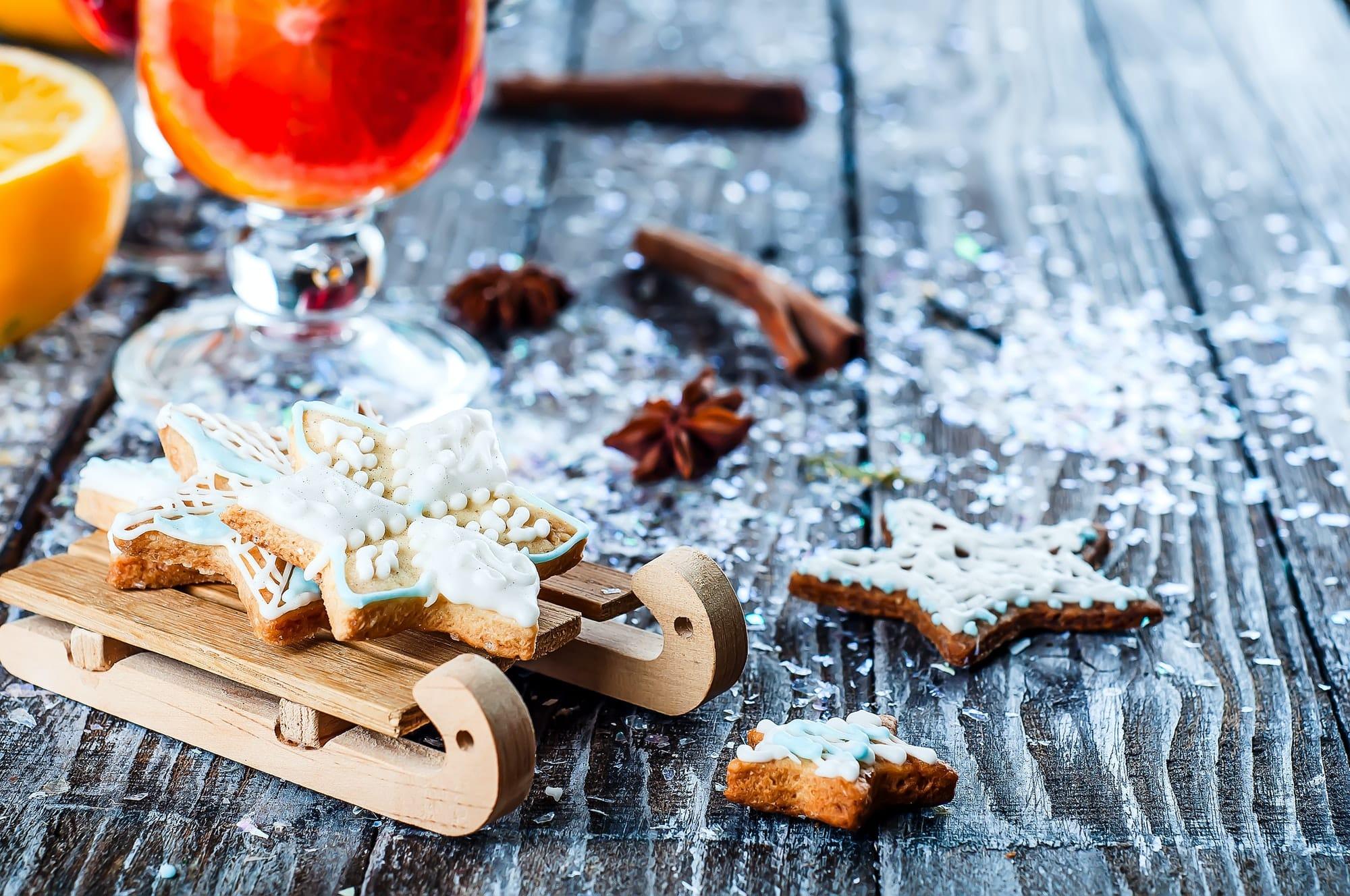 Homemade christmas cookies on wooden table